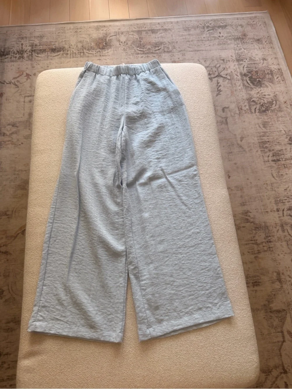 Zara Linen Blue Wide-Leg Women's Pants